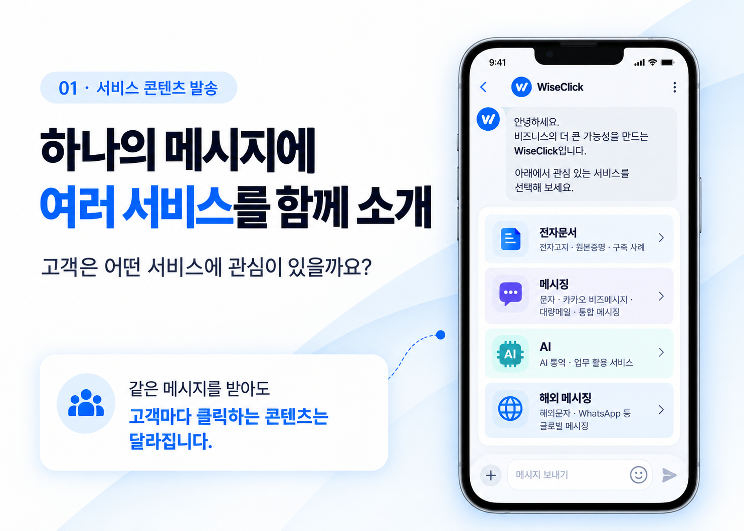 전자문서 메시징 AI 해외 메시징 서비스 콘텐츠를 한 번에 발송하는 예시